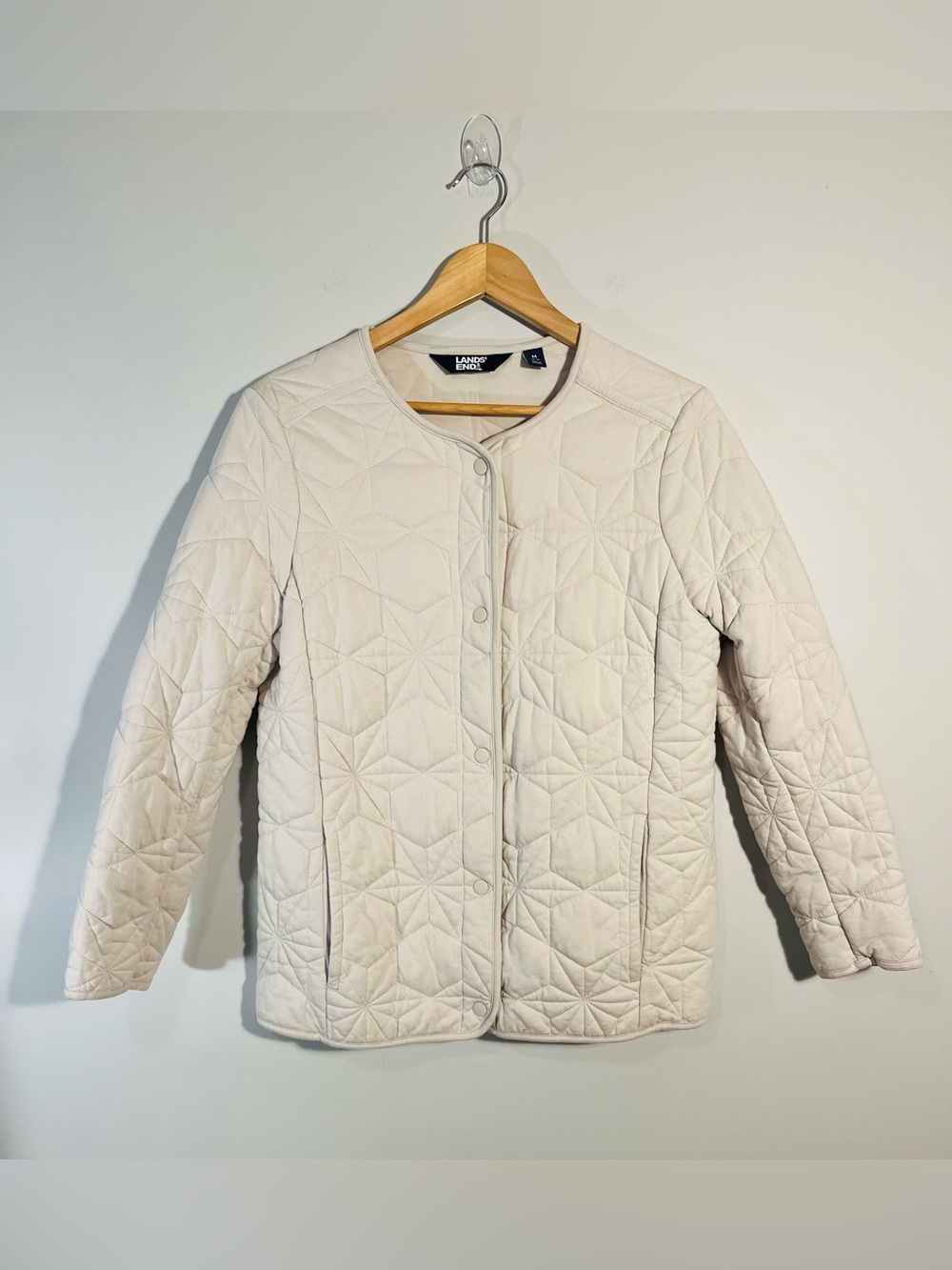 LANDS' END Cotton Quilted Insulated Jacket Light Stone Cabin Core M 10-12